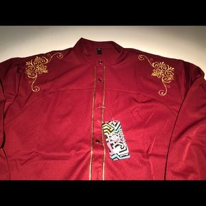 Men’s 2XL Casual Hipster Mandarin Collar Burgundy Dress Shirt BNWT